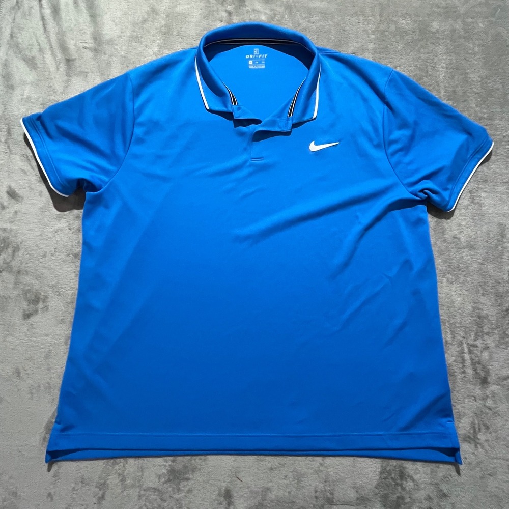 Nike Court Dri-FIT Polo Shirt Mens‎ 2XL Blue White Tipped Tennis 939137-403
